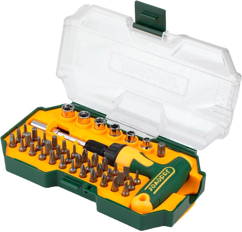 Jadever Multi-Bit Screwdriver, 45-Piece T-Handle Ratcheting Screwdriver, Magnetic Bit Includes Slotted/Philips/Hex/Torx/Pozidriv/Square/5-10mm Socket - Image 1